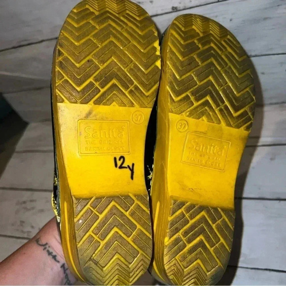 Sanita Xenia Leather Clogs Women's size 37 U.S. 6 black yellow - Picture 5 of 5